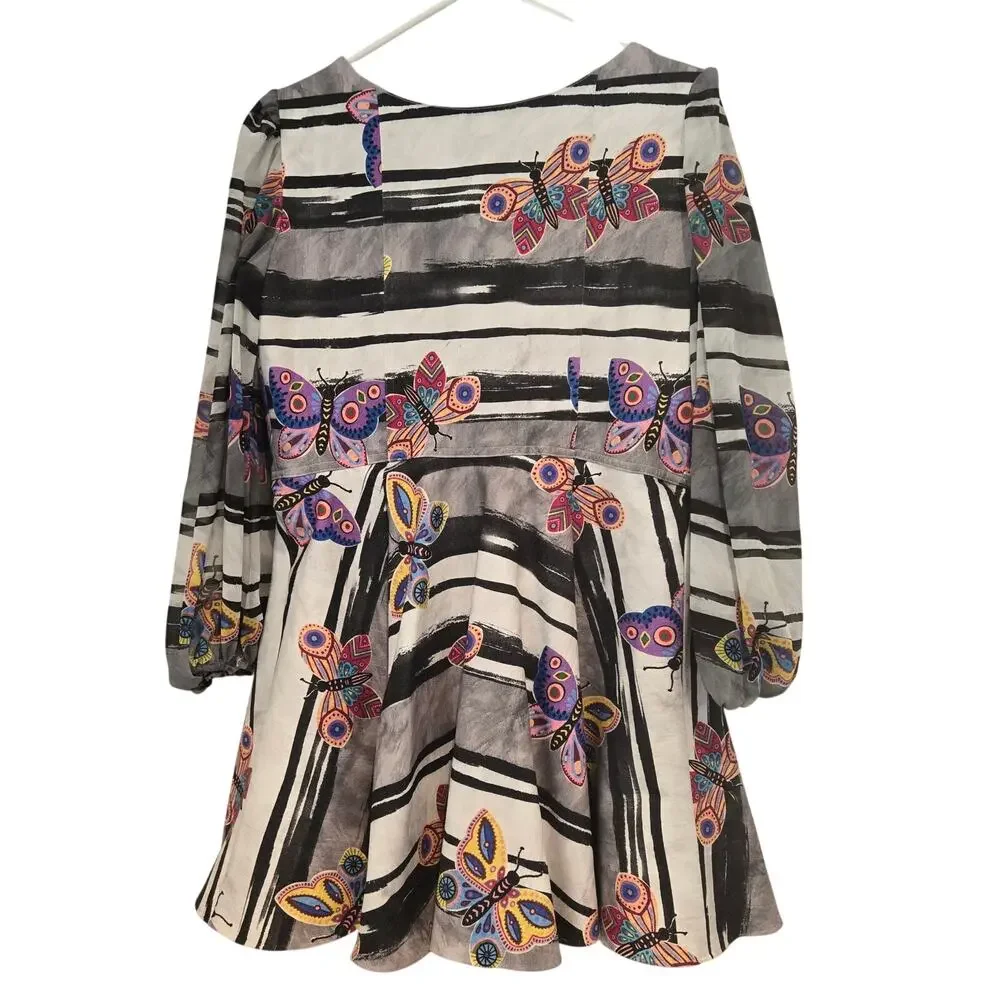 Autumn Adeigbo Butterfly Fit & Flare Dress Size 12 Long Sleeve Zip Front Mini - Picture 4 of 11